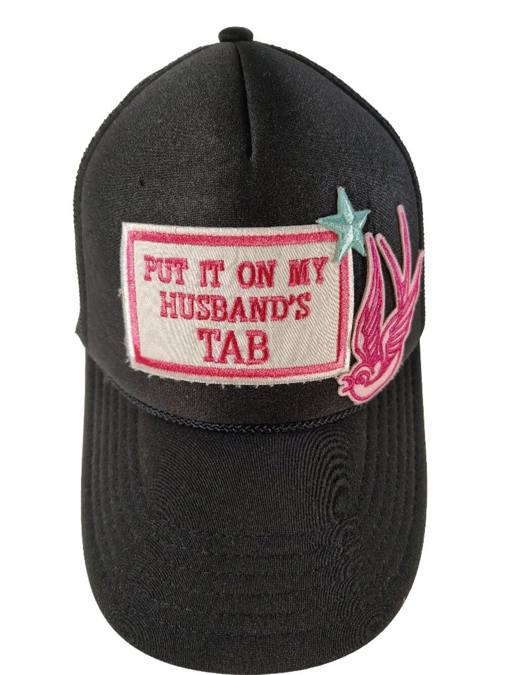 Women's Black & Pink "Put It On My Husband's Tab" Funny Logo Mesh-Back Cap